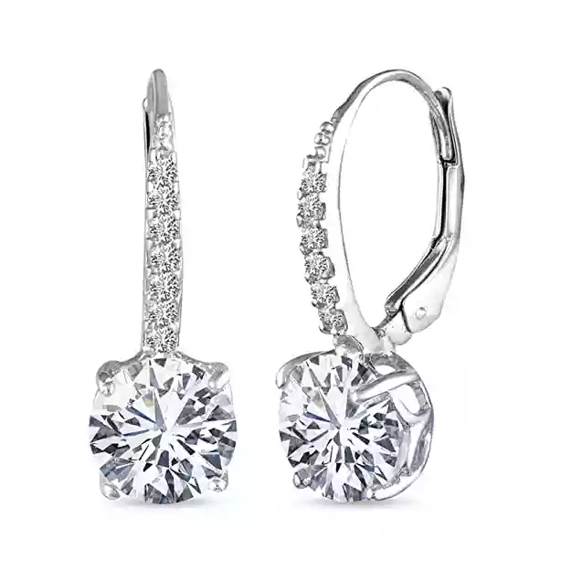 LeCalla Sterling Silver Jewelry Cubic Zirconia Round Dangle Dainty Leverback Earring for Women